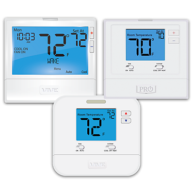 vive thermostats and pro1 thermostats. buy 10, get 1 free at Baker Distributing company.